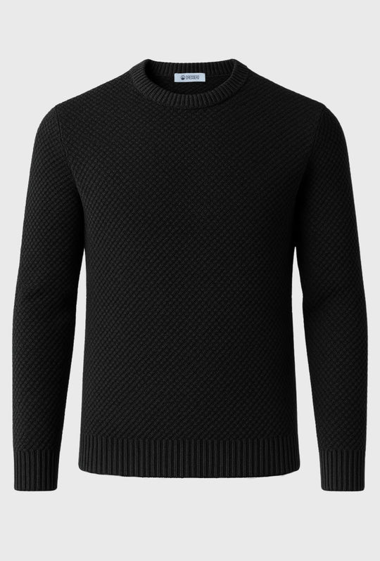 Maglione uomo girocollo invernale trama lavorata pesante - NERO