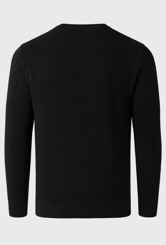 Maglione uomo girocollo invernale trama lavorata pesante - NERO