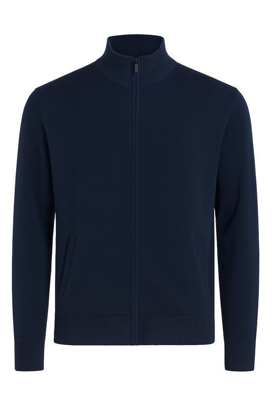 Maglioncino uomo Full Zip in viscosa pesante con tasche - BLU