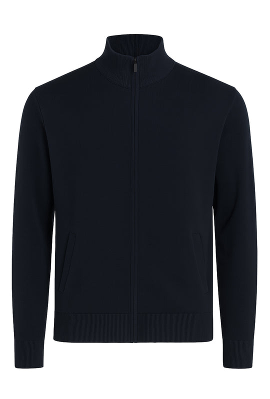 Maglioncino uomo Full Zip in viscosa pesante con tasche -NERO