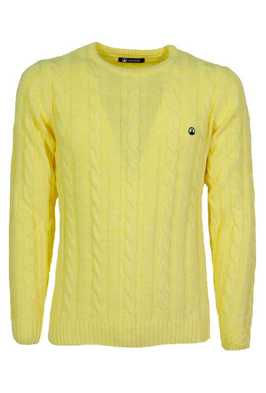 Maglione Uomo con Trecce Dresserd in lana girocollo uomo, Maglie invernali - GIALLO