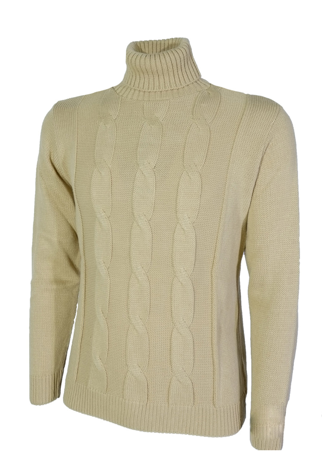 Maglia uomo Dolcevita Dresserd modello invernale lavorazione treccia Maglione Lana - BEIGE