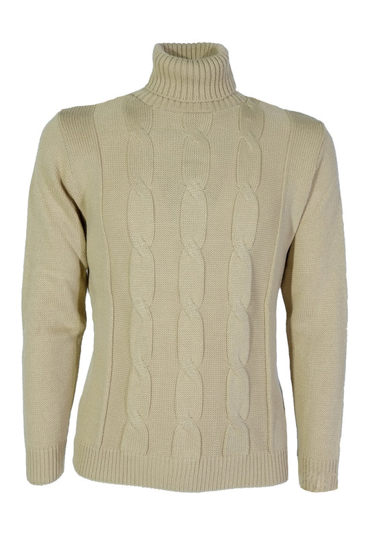 Maglia uomo Dolcevita Dresserd modello invernale lavorazione treccia Maglione Lana - BEIGE