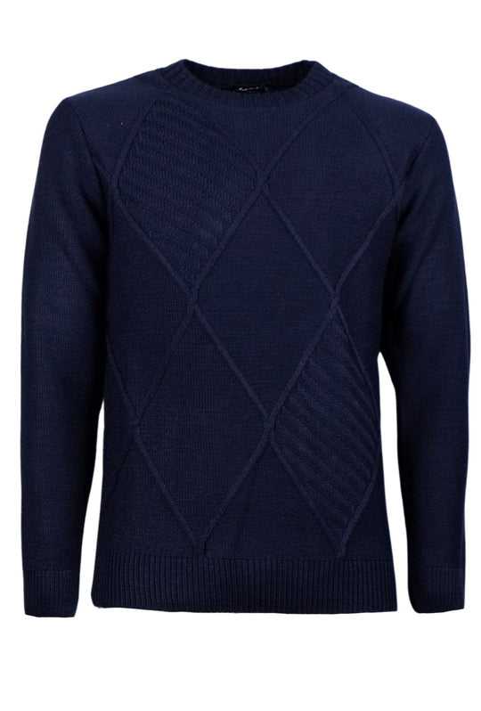 Maglione uomo girocollo pesante in lana trama lavorata - BLU