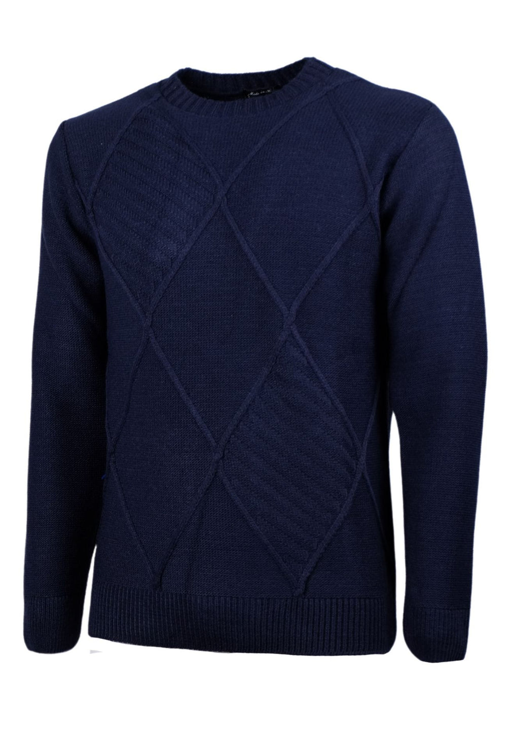 Maglione uomo girocollo pesante in lana trama lavorata - BLU