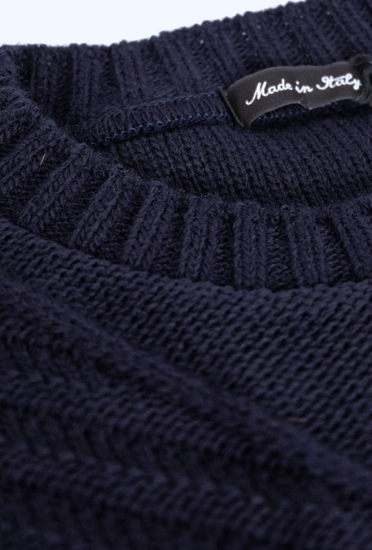 Maglione uomo girocollo pesante in lana trama lavorata - BLU