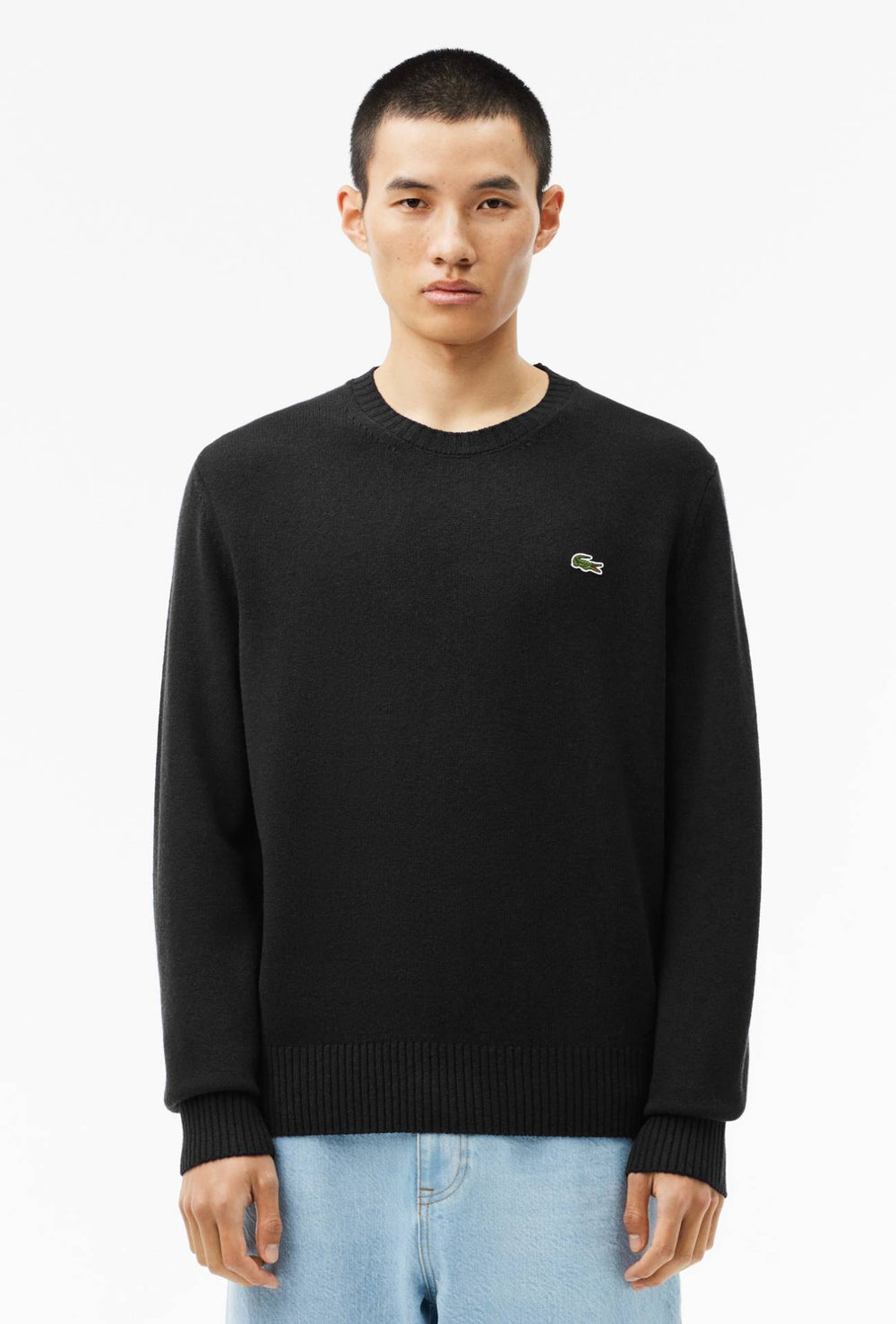 Maglione uomo LACOSTE in lana cardata - NERO