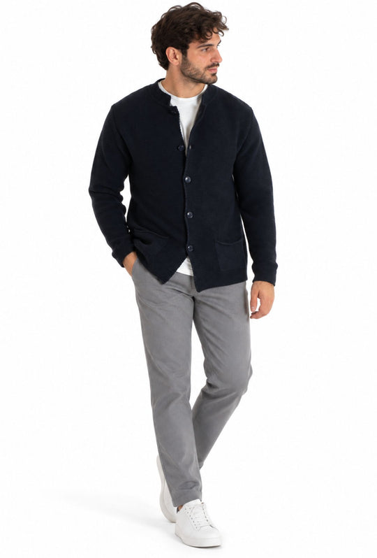 Cardigan Uomo invernale collo coreano in Maglia Made in Italy - BLU