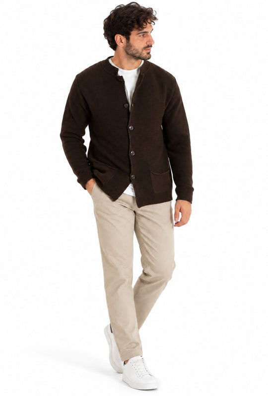 Cardigan Uomo invernale collo coreano in Maglia Made in Italy - MORO