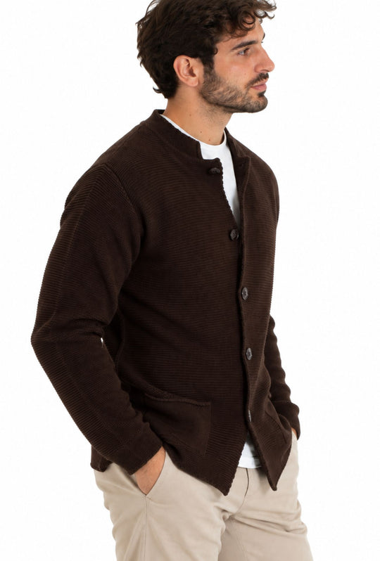Cardigan Uomo invernale collo coreano in Maglia Made in Italy - MORO