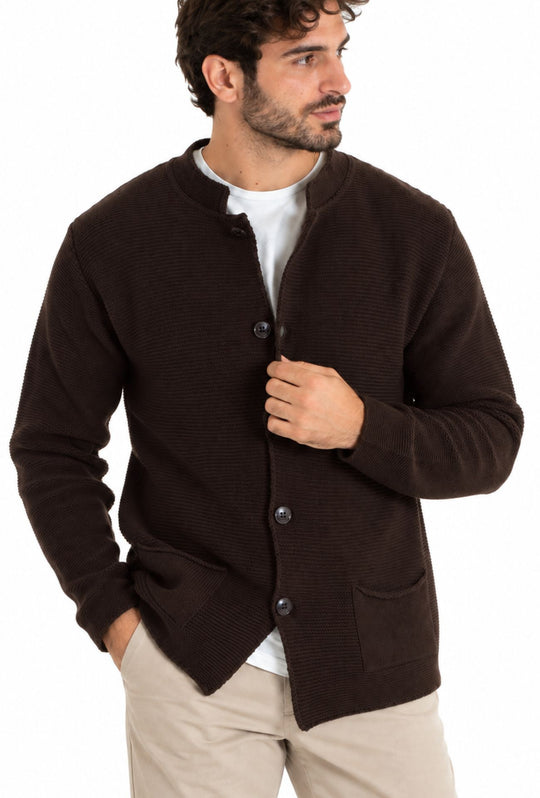 Cardigan Uomo invernale collo coreano in Maglia Made in Italy - MORO