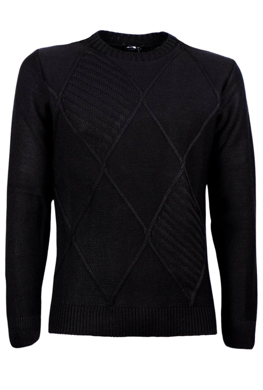 Maglione uomo girocollo pesante in lana trama lavorata - NERO