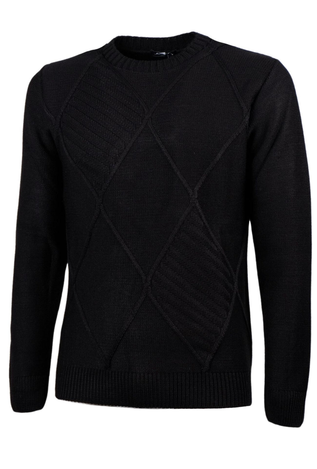 Maglione uomo girocollo pesante in lana trama lavorata - NERO