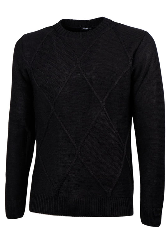 Maglione uomo girocollo pesante in lana trama lavorata - NERO