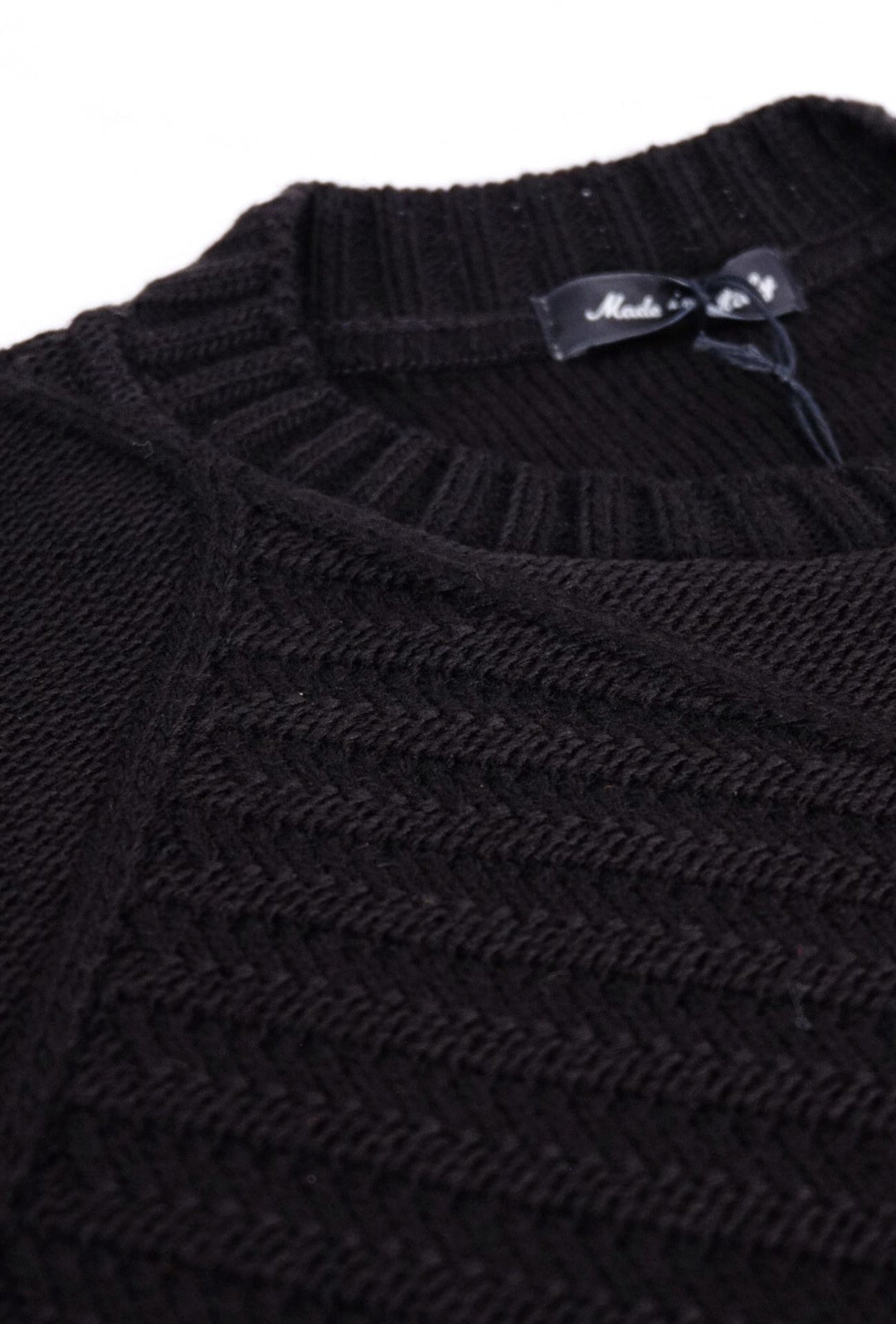 Maglione uomo girocollo pesante in lana trama lavorata - NERO