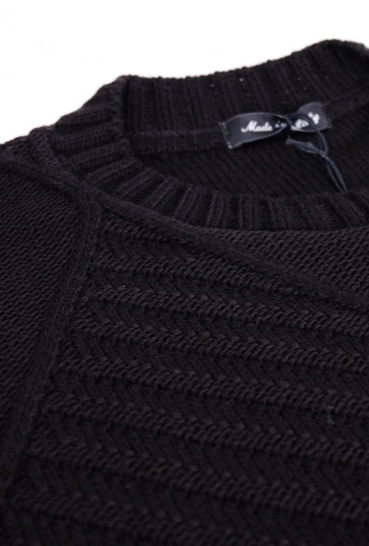 Maglione uomo girocollo pesante in lana trama lavorata - NERO