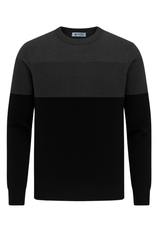 Maglione uomo girocollo Trama lavorata, semi slim fit - NERO