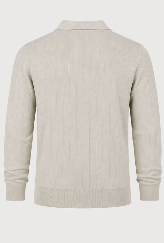 Polo Uomo Manica Lunga Dresserd  in Maglia a Coste con Scollo Derby- SABBIA