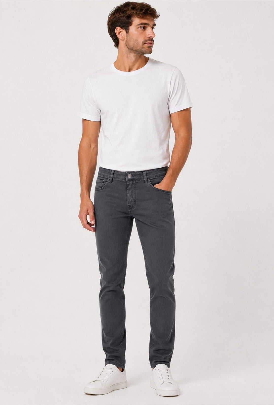 Pantalone Uomo 5 Tasche in gabardina stretch invernale - GRIGIO