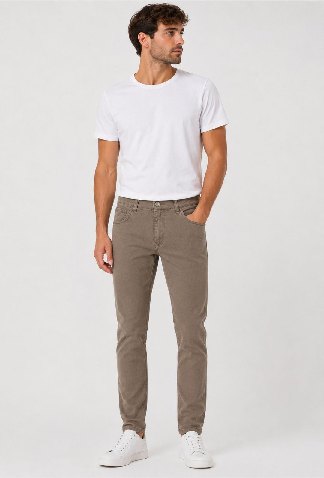 Pantalone Uomo 5 Tasche in gabardina stretch invernale - FANGO