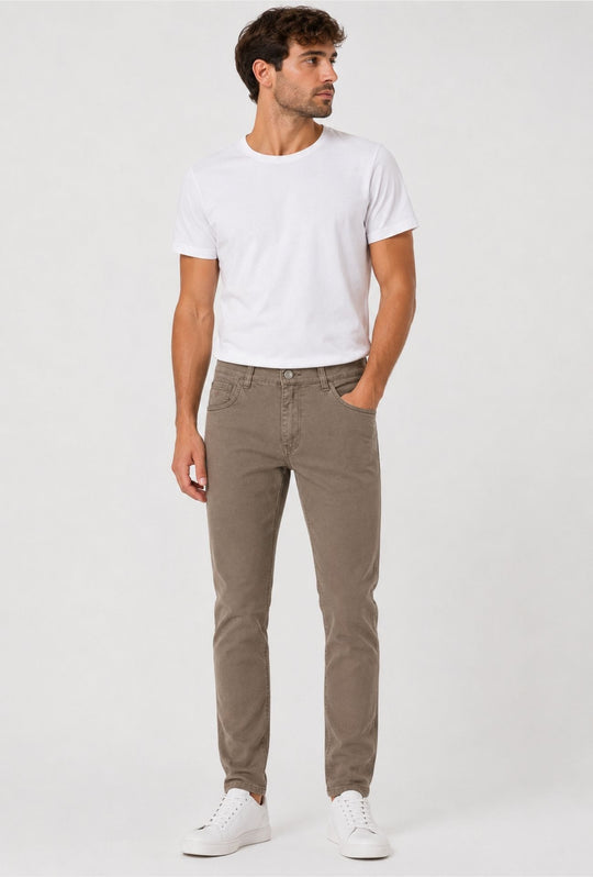 Pantalone Uomo 5 Tasche in gabardina stretch invernale - FANGO