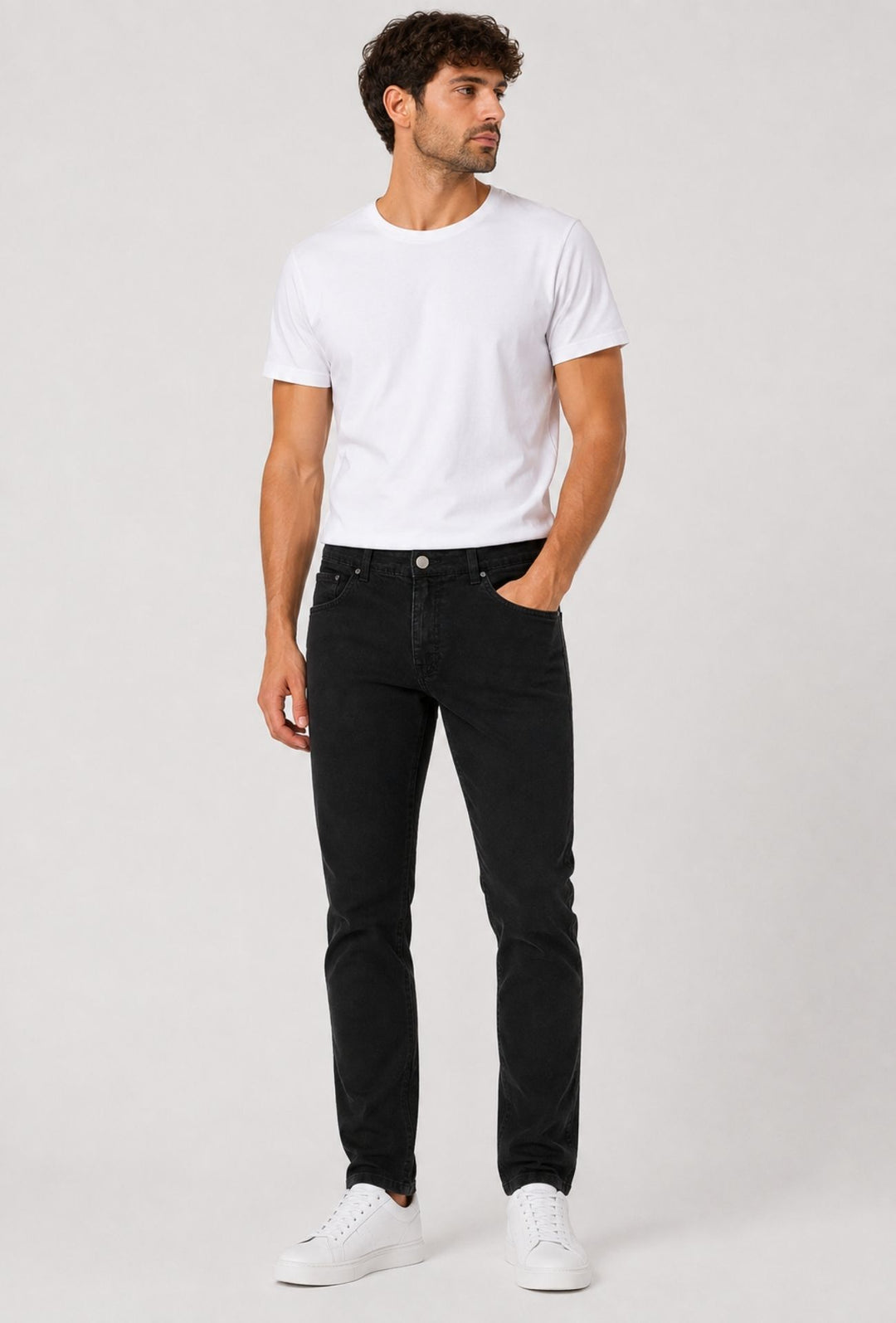 Pantalone Uomo 5 Tasche in gabardina stretch invernale - NERO