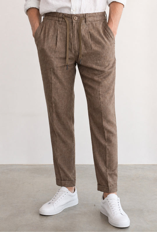 Pantalaccio uomo Dresserd lino cotone comfort Fit - CAMMELLO