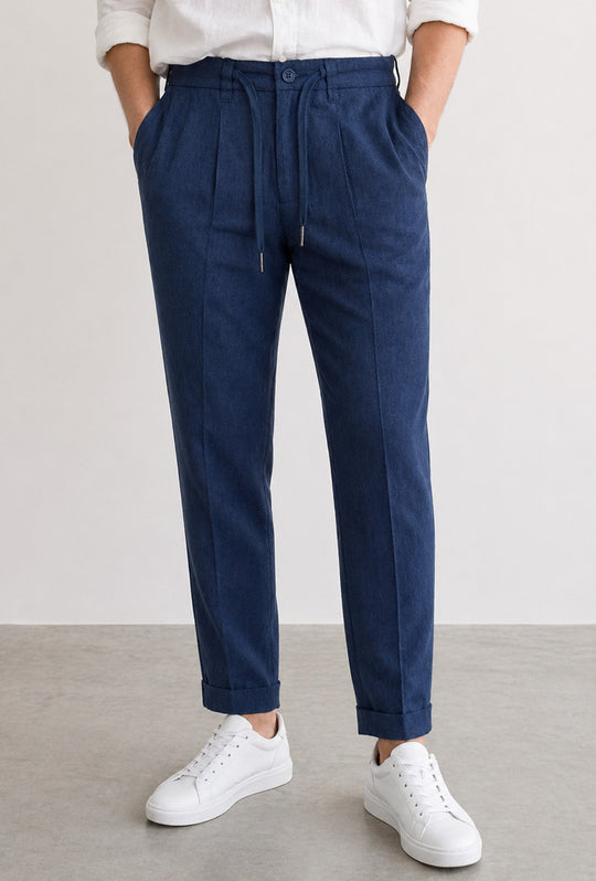 Pantalaccio uomo Dresserd lino cotone comfort Fit - BLU