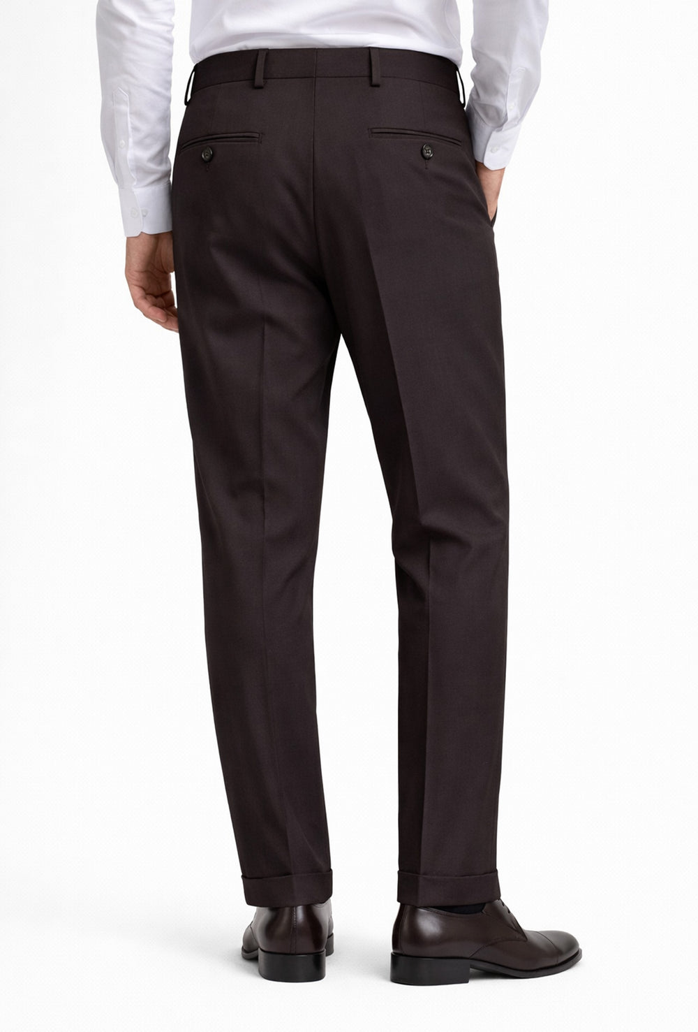 Pantaloni uomo in viscosa con tasca America, risvolto e abbottonatura allungata - TESTA DI MORO