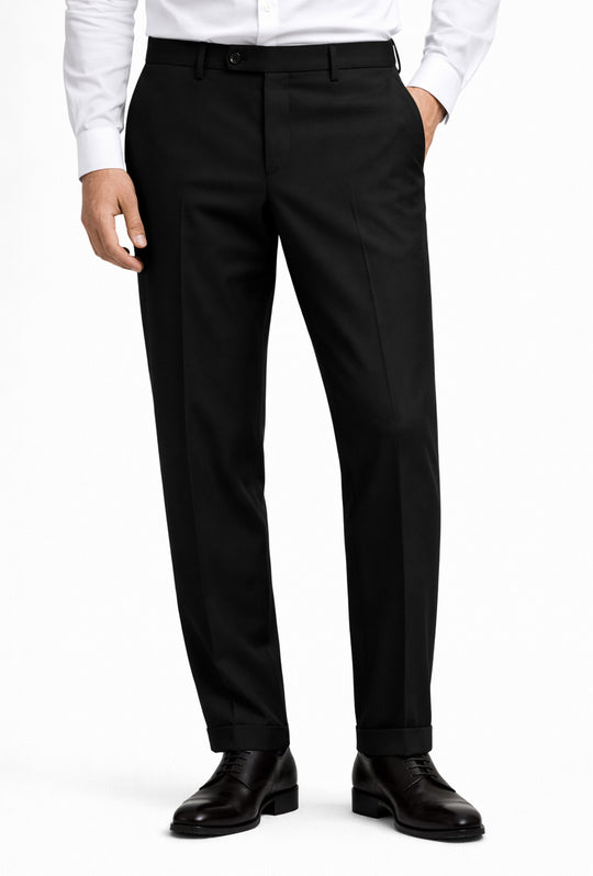 Pantaloni uomo in viscosa con tasca America, risvolto e abbottonatura allungata - NERO