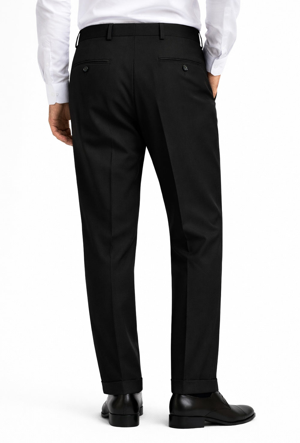 Pantaloni uomo in viscosa con tasca America, risvolto e abbottonatura allungata - NERO