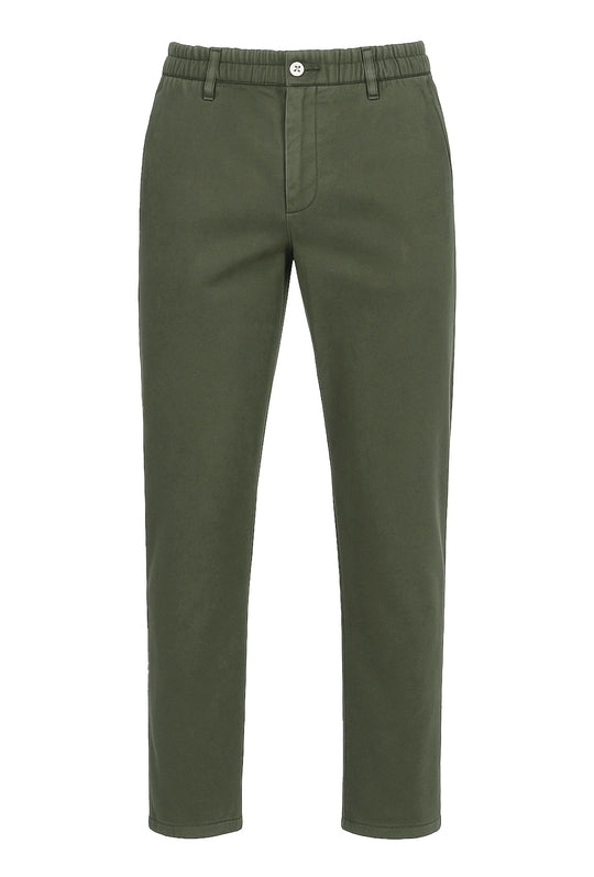 Pantalone uomo PORTOCERVO caldo cotone con elastico in vita - VERDE MILITARE