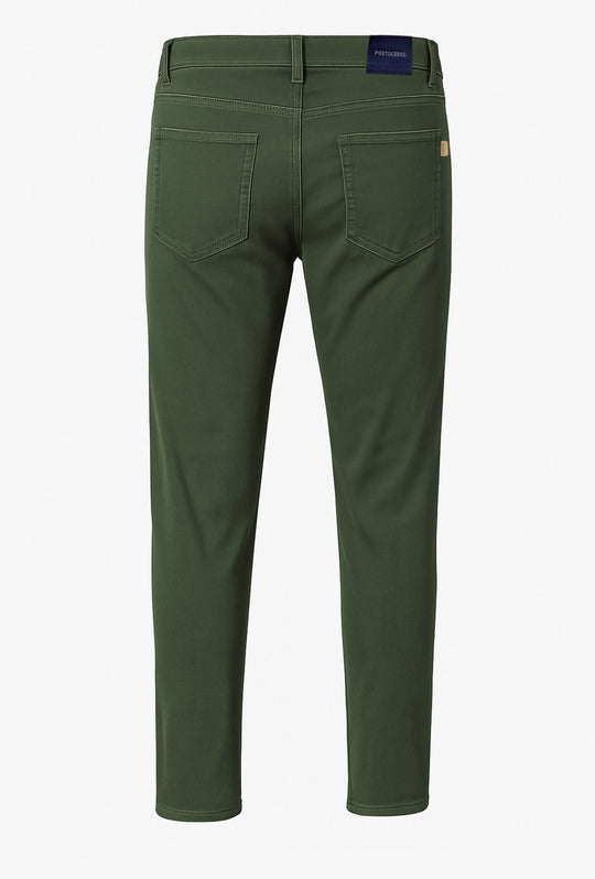 Pantalone Uomo 5 Tasche in gabardina stretch invernale - VERDE SCURO