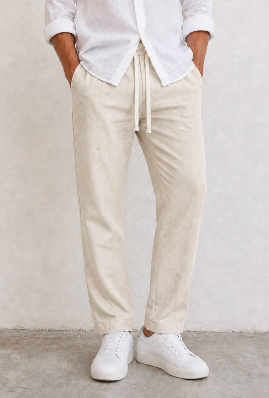 Pantalone uomo pantalaccio Lino Viscosa made in italy - BEIGE