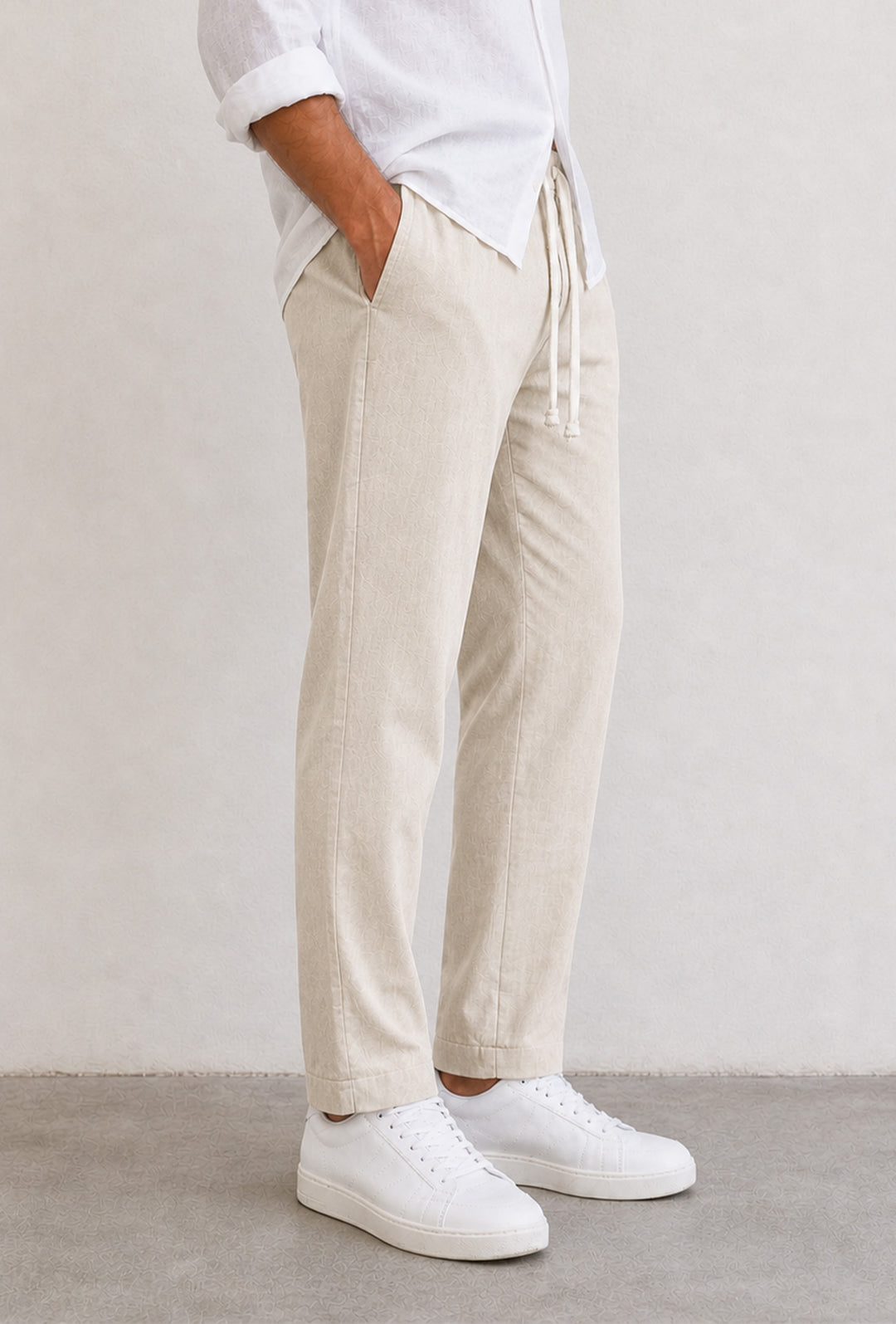 Pantalone uomo pantalaccio Lino Viscosa made in italy - BEIGE