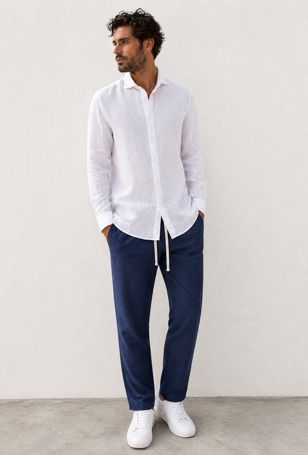 Pantalone uomo pantalaccio Lino Viscosa made in italy - BLU