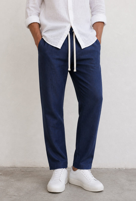 Pantalone uomo pantalaccio Lino Viscosa made in italy - BLU