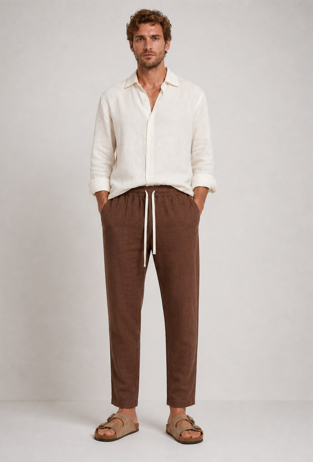 Pantalone uomo pantalaccio Lino Viscosa made in italy - CAMMELLO