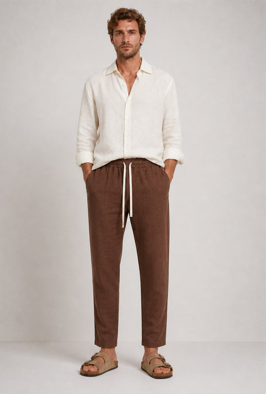 Pantalone uomo pantalaccio Lino Viscosa made in italy - CAMMELLO