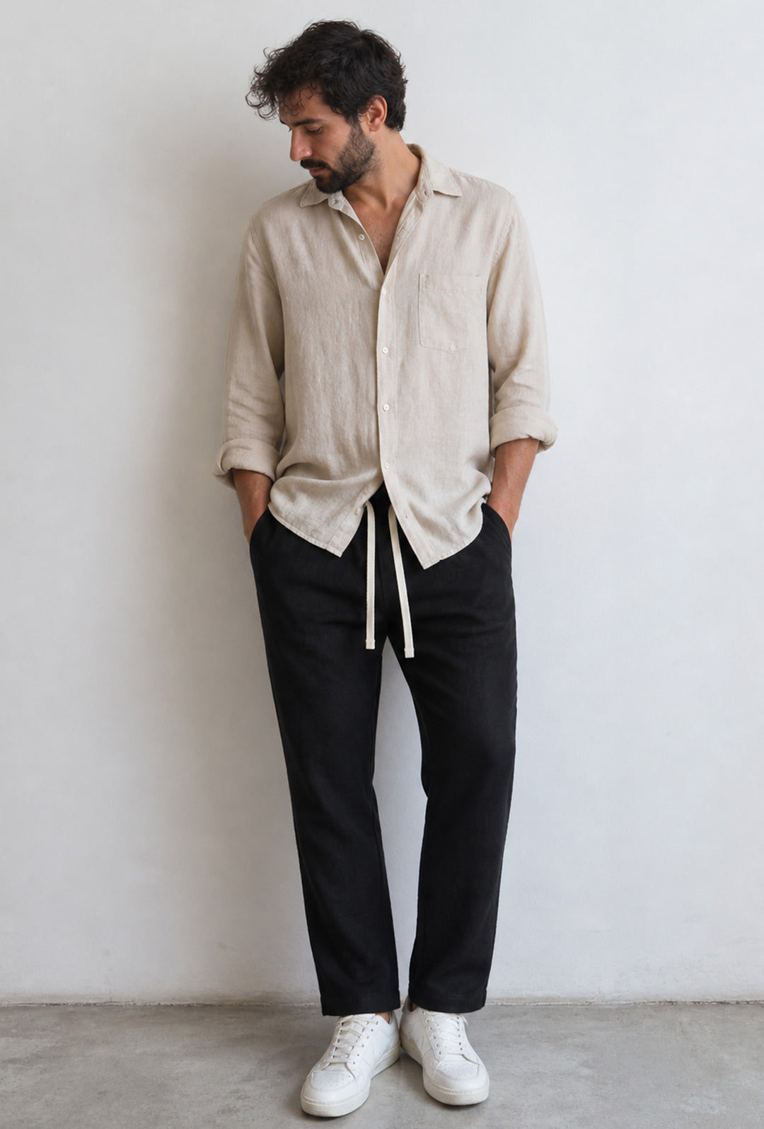 Pantalone uomo pantalaccio Lino Viscosa made in italy - NERO