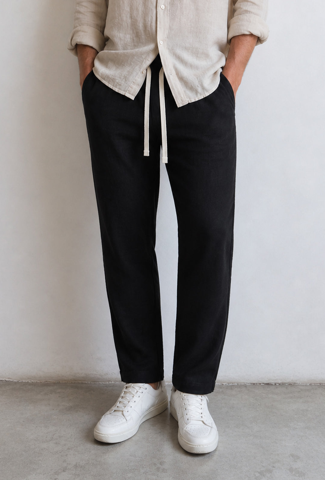 Pantalone uomo pantalaccio Lino Viscosa made in italy - NERO