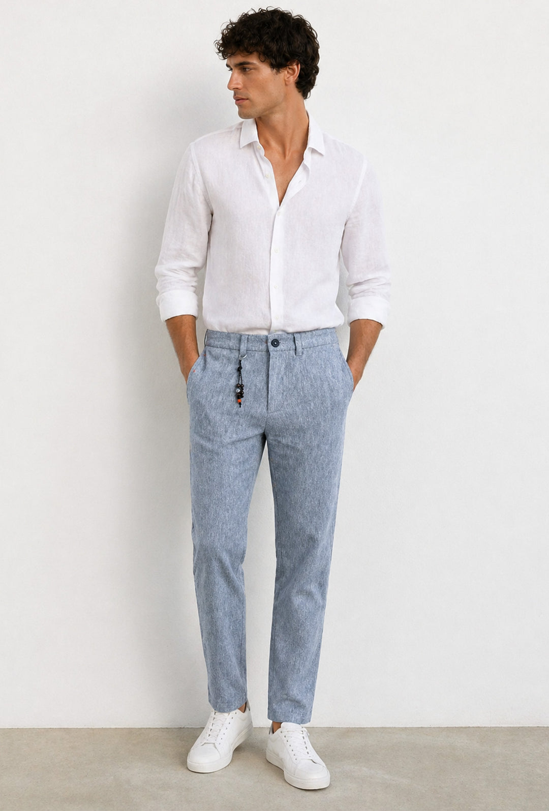 Pantalone uomo Dresserd in Lino e cotone semi slim fit - BLU