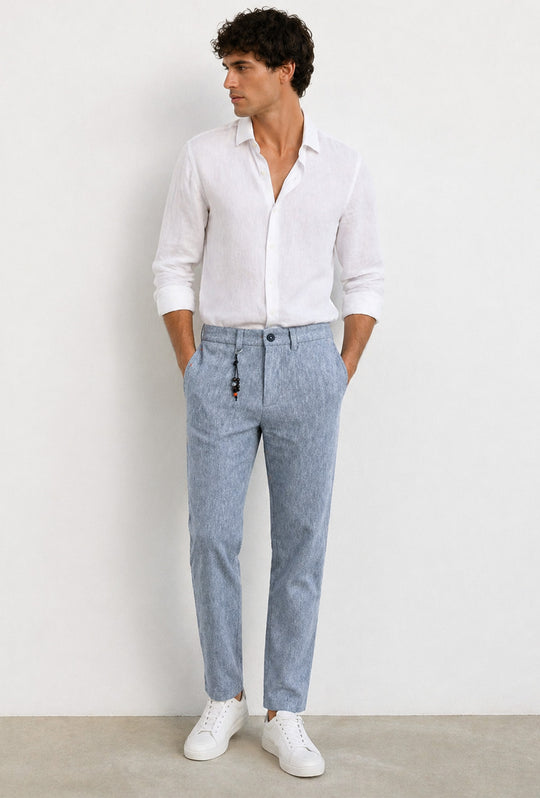 Pantalone uomo Dresserd in Lino e cotone semi slim fit - BLU