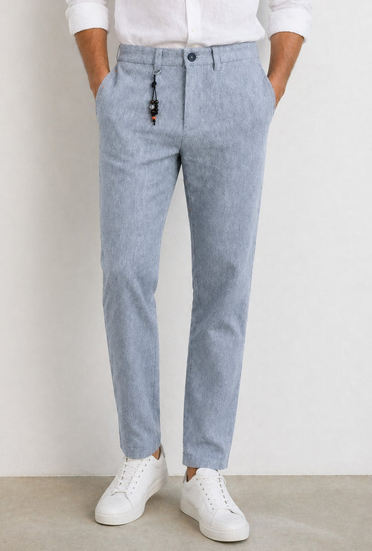 Pantalone uomo Dresserd in Lino e cotone semi slim fit - BLU