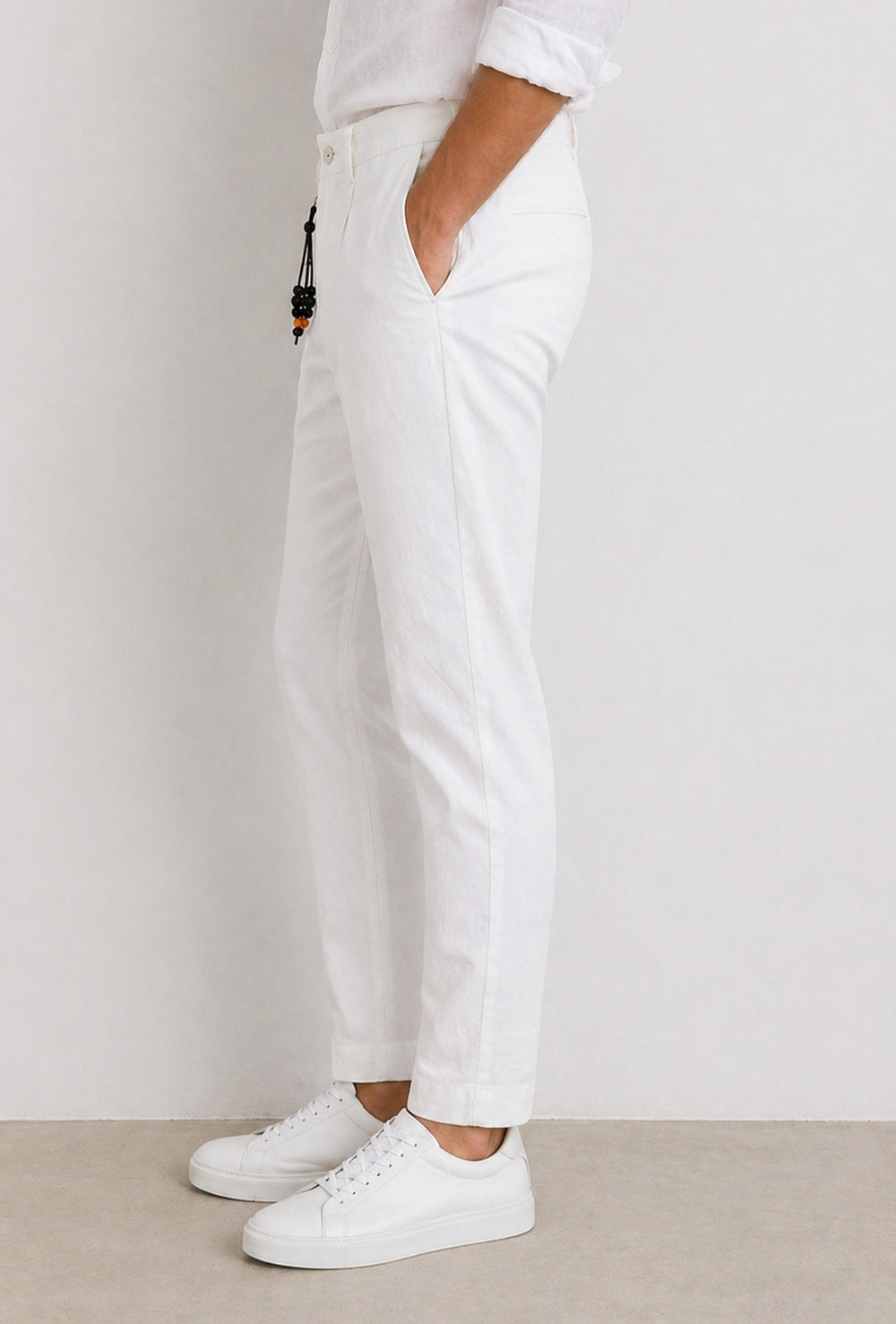 Pantalone uomo Dresserd in Lino e cotone semi slim fit - BIANCO