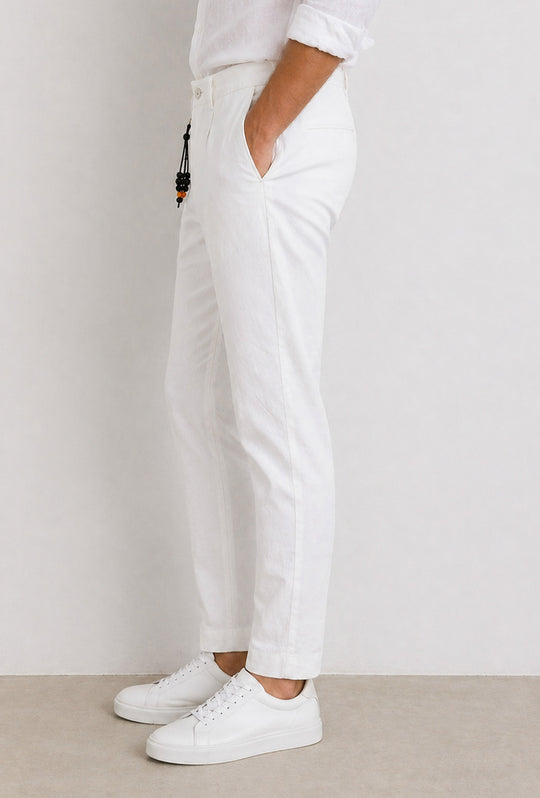 Pantalone uomo Dresserd in Lino e cotone semi slim fit - BIANCO