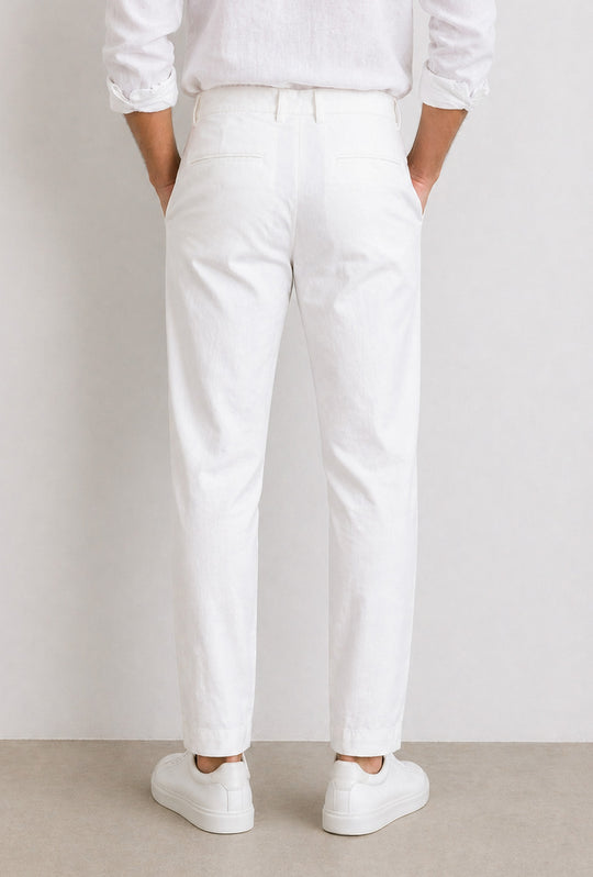 Pantalone uomo Dresserd in Lino e cotone semi slim fit - BIANCO