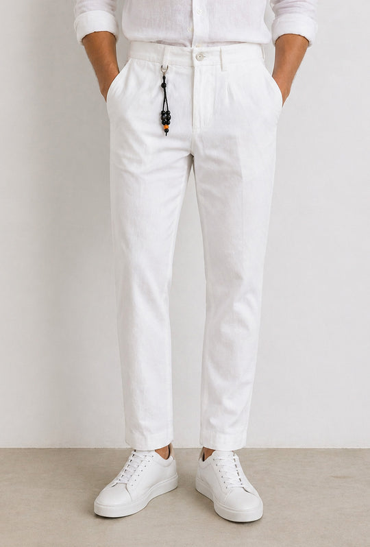 Pantalone uomo Dresserd in Lino e cotone semi slim fit - BIANCO