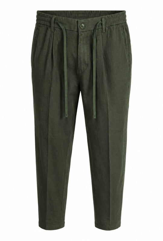 Pantalone 100% Lino Uomo confort fit con elastico - VERDE MILITARE