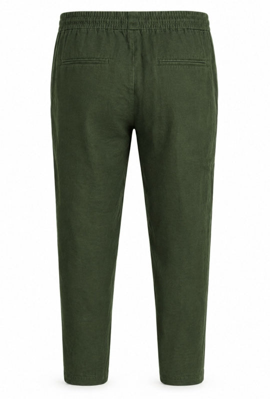 Pantalone 100% Lino Uomo confort fit con elastico - VERDE MILITARE
